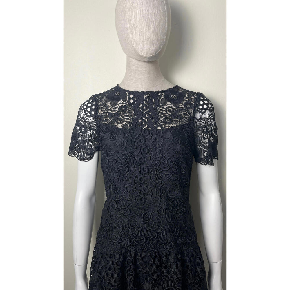 TERI JON BLACK GUIPURE LACE FLORAL CUTOUT DRESS 8 - Picture 2 of 8